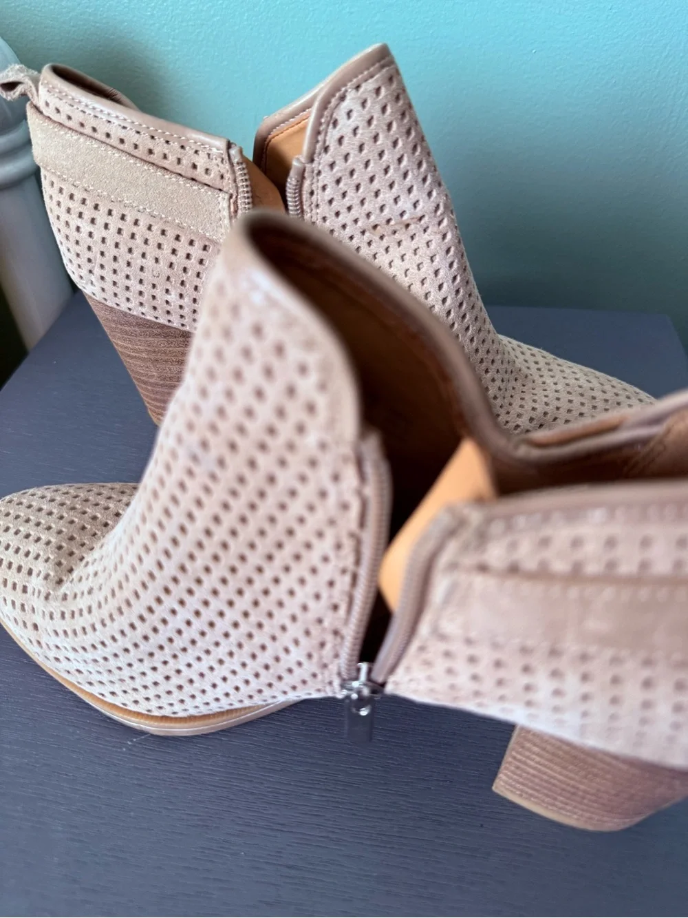 Womens Beige Perforated Ankle Booties - Franco Sarto